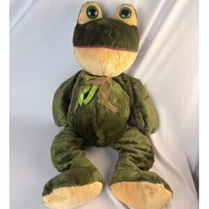 VINTAGE KELLYTOY FROG STUFFED PLUSH WITH RIBBON APPROX 19"